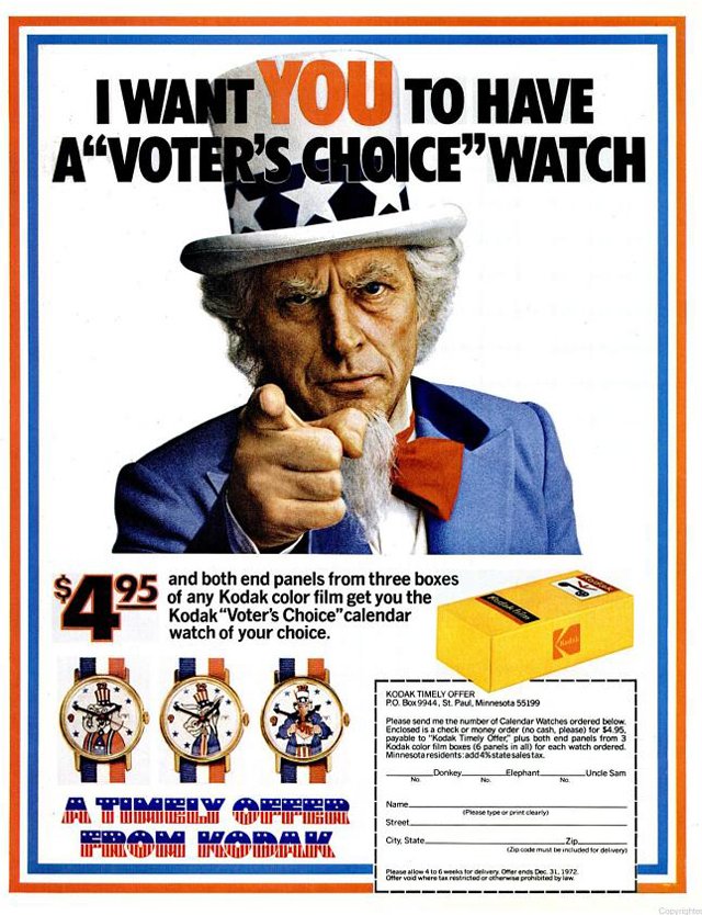 Kodak Voter Choice Watch ad - 1972