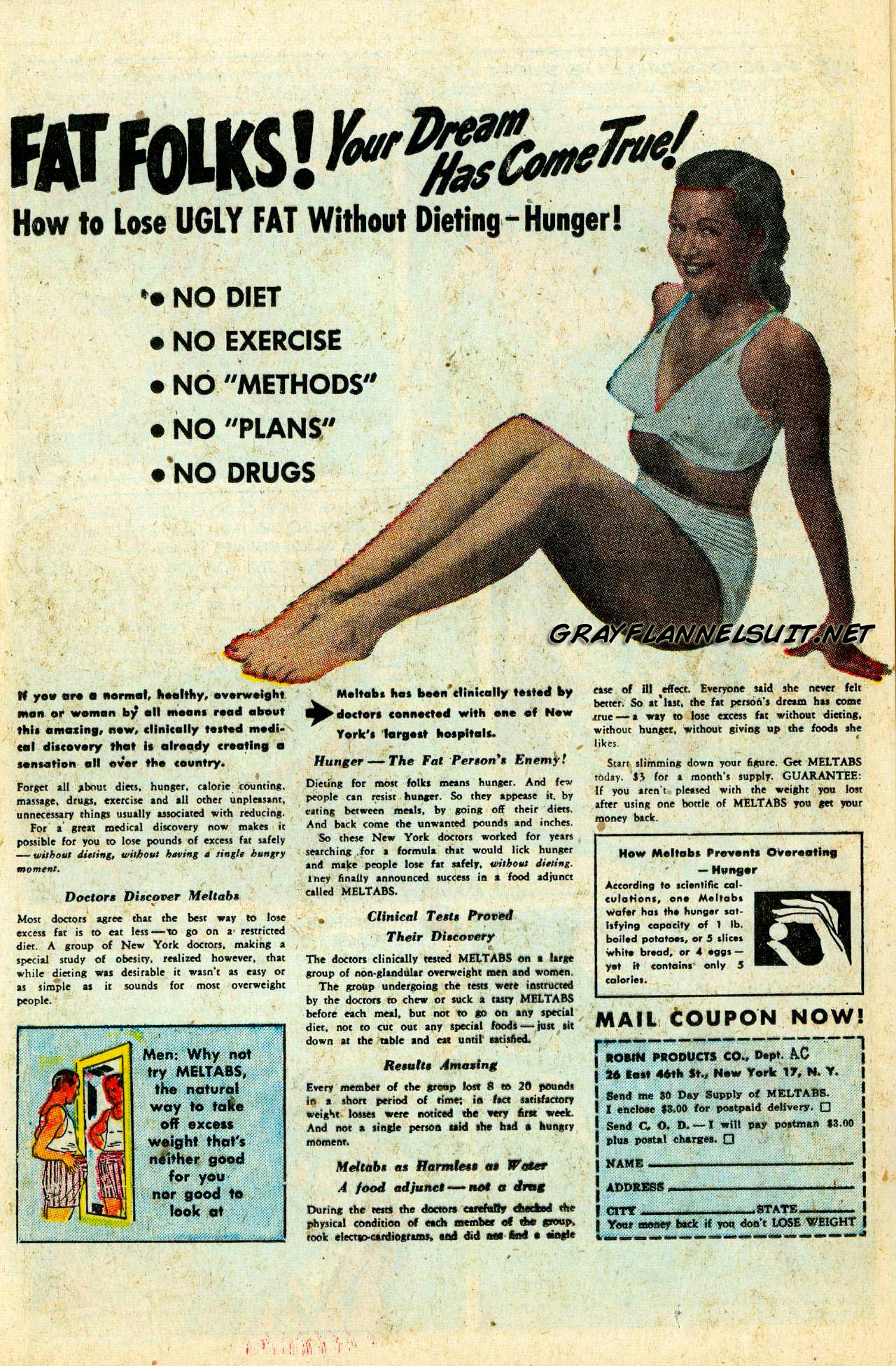 Meltabs weight loss ad, 1953