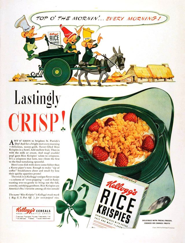 Kellogg's Rice Krispies (1941) vintage St. Patrick's Day ad