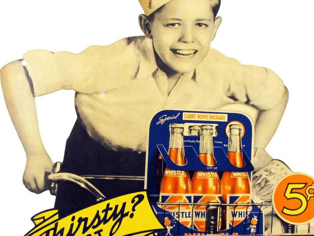 Whistle Orange Soda cardboard advertising sign