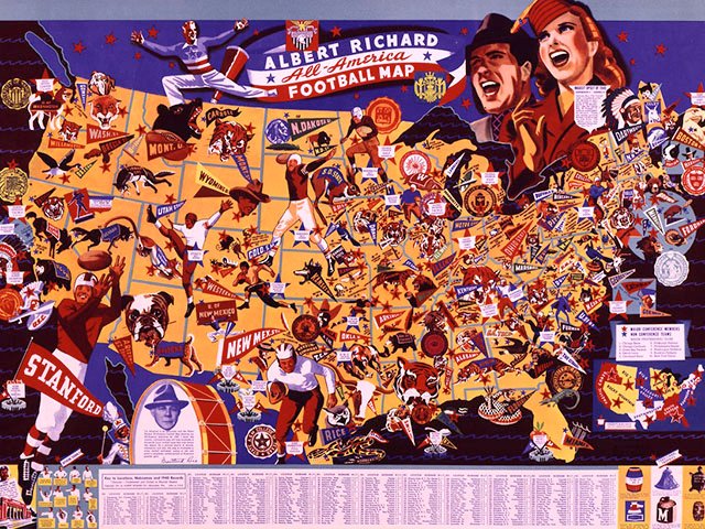 Albert Richard All American Football Map, by F.E. Cheesman, 1941.